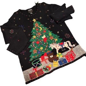 Vintage 80s Christmas Designer Orginals Sequined Embrodiered Long Sleeve Sweater